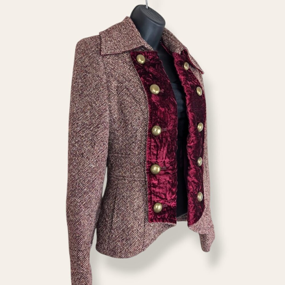 Guess Red Tweed Military-Style Jacket - Picture 6 of 13